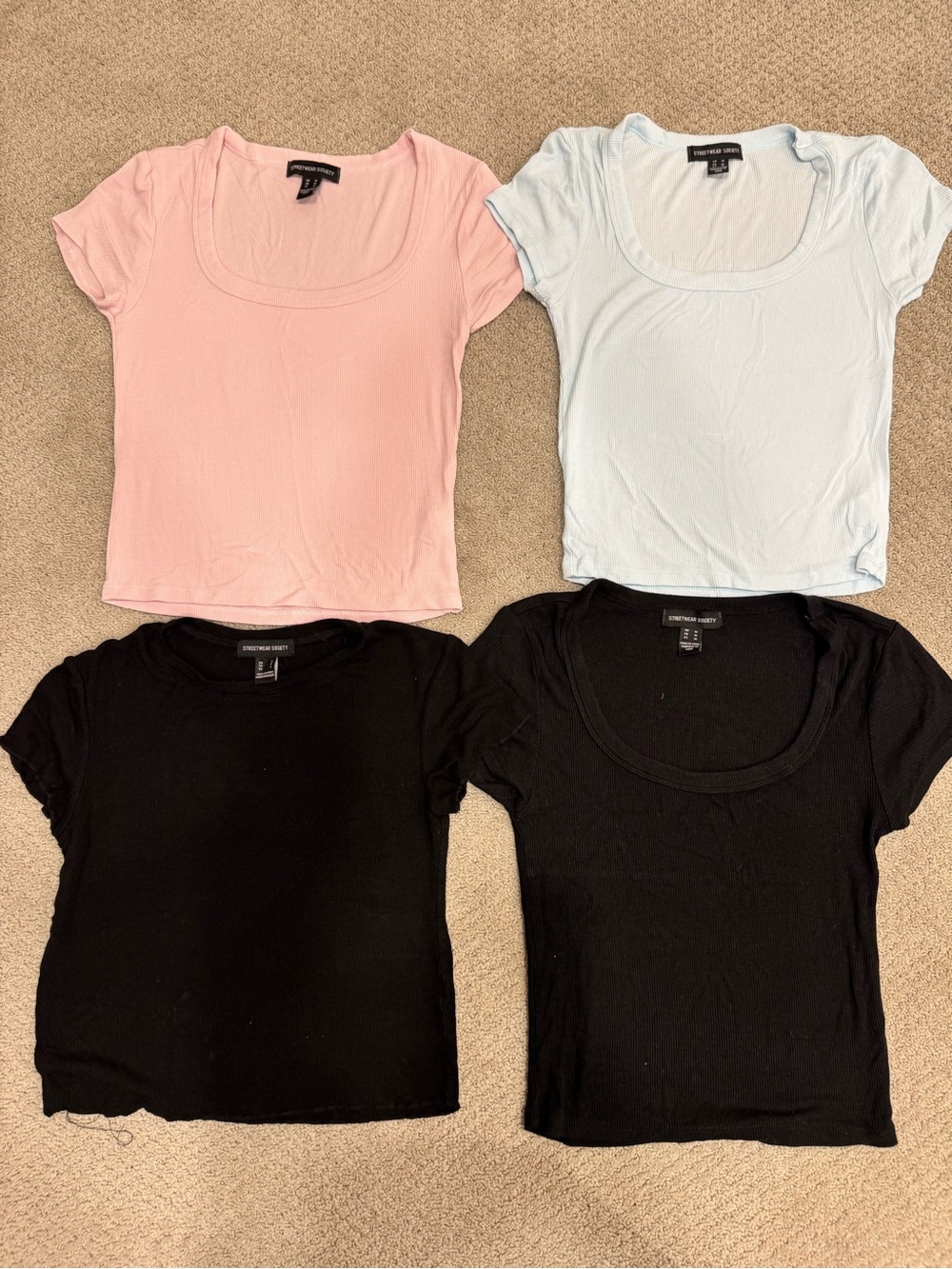 Women’s Scoop Neck Short Sleeve Tops - Pink, Light Blue, Black (s/m)
